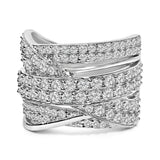 925 sterling silver ring with round diamond stones in overlapping bypass rows thumbnail 1