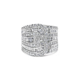 10K white gold ring with round and baguette diamond stones in bypass rows thumbnail 1