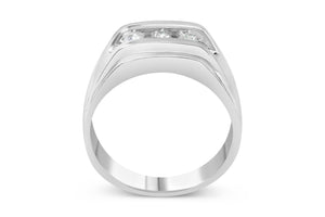 Men's .925 Sterling Silver 1/3 Cttw Diamond Channel Set 3 Stone Ring Band (I-J Color, I3 Clarity)-1