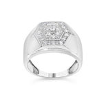 Men's .925 Sterling Silver 1/2 Cttw Multi-Diamond Hexagon Frame Ring (I-J Color, I3 Clarity)-1 thumbnail 2