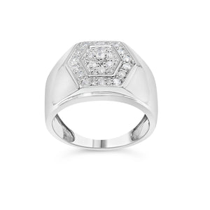 Men's .925 Sterling Silver 1/2 Cttw Multi-Diamond Hexagon Frame Ring (I-J Color, I3 Clarity)-1