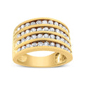 10K yellow gold ring with four rows of channel-set champagne diamond stones