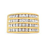 10K Yellow Gold Plated .925 Sterling Silver 1 1/2 Cttw Diamond 4 Row Channel Band Ring (Champagne Color, I2-I3 Clarity)-1 thumbnail 2