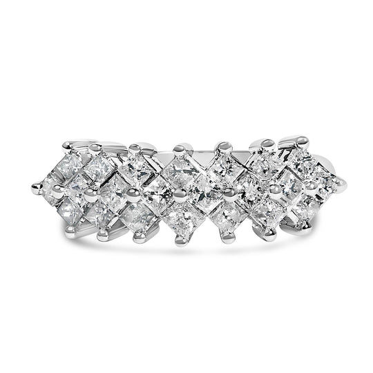 Sterling Silver 1 1/4 Cttw Princess Diamond Cluster Band Ring-0
