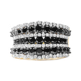 14K Yellow Gold Plated .925 Sterling Silver 1 3/4 Cttw Treated Black and White Alternating Diamond Multi Row Band Ring (Black / I-J Color, I2-I3 Clarity)-0 thumbnail 1