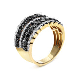 14K Yellow Gold Plated .925 Sterling Silver 1 3/4 Cttw Treated Black and White Alternating Diamond Multi Row Band Ring (Black / I-J Color, I2-I3 Clarity)-3 thumbnail 4