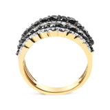 14K Yellow Gold Plated .925 Sterling Silver 1 3/4 Cttw Treated Black and White Alternating Diamond Multi Row Band Ring (Black / I-J Color, I2-I3 Clarity)-4 thumbnail 5