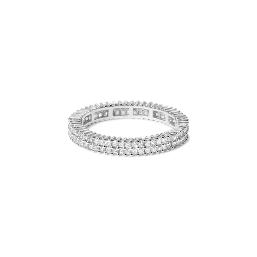 10K White Gold 1.0 Cttw Princess Cut Diamond Double Row Eternity Band Ring