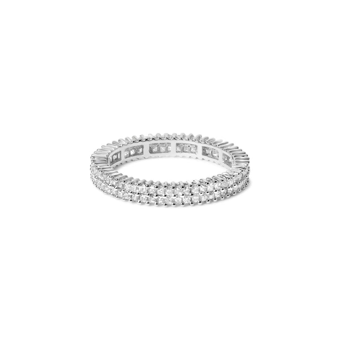 10K White Gold 1.0 Cttw Princess Cut Diamond Double Row Eternity Band Ring