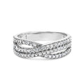 10K white gold split shank ring with princess-cut diamond stones in a woven band