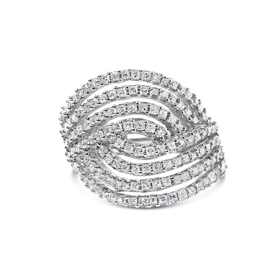 10K White Gold 1 1/2 Cttw Princess Diamond Swirl Design Cocktail Ring-0