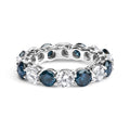 14K white gold eternity ring with alternating white and blue diamond stones