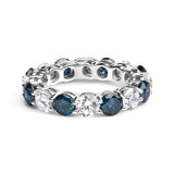 14K white gold eternity ring with alternating white and blue diamond stones thumbnail 1