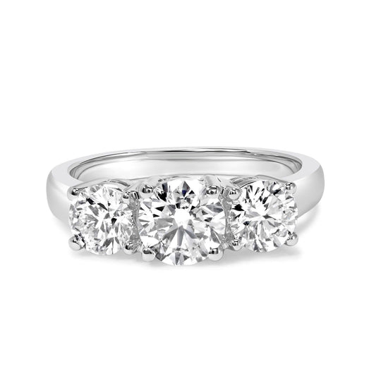 14K white gold ring with 3 round lab grown diamond stones