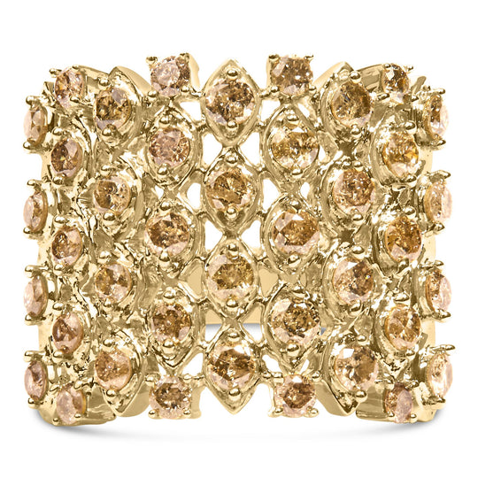 10K Yellow Gold 2.0 Cttw Brown Diamond Mesh Link Cocktail Ring-0