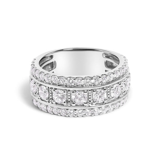 .925 Sterling Silver 2.0 Cttw Lab Grown Diamond Three-Row Pavé Band Ring-0