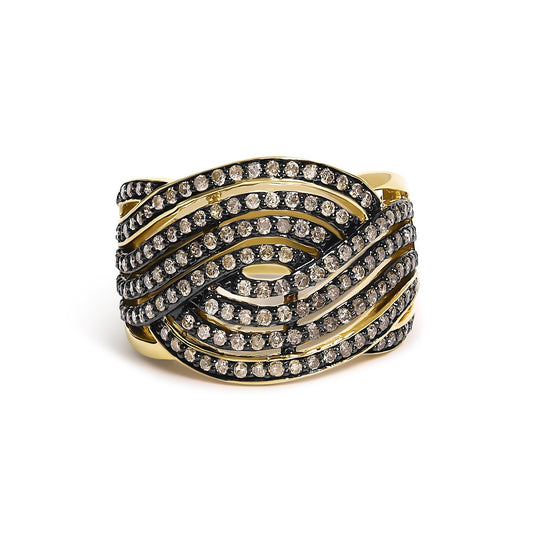 10K Yellow Gold Plated .925 Sterling Silver 1.0 cttw Champagne Diamond Crossover Ring-0