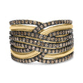 10K yellow gold ring with multiple rows of round champagne diamonds