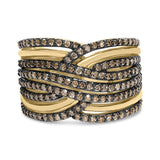 10K yellow gold ring with multiple rows of round champagne diamonds thumbnail 1