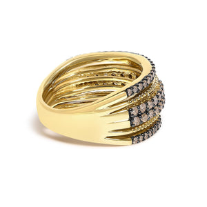 10K Yellow Gold Plated Sterling Silver 1.00 Cttw Champagne Diamond Multi Layer Band Ring-1