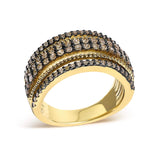 10K Yellow Gold Plated Sterling Silver 1.00 Cttw Champagne Diamond Multi Layer Band Ring-3 thumbnail 4