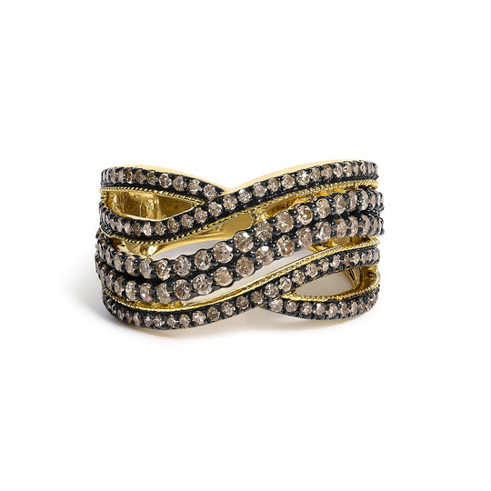 10K Yellow Gold Plated .925 Sterling Silver 1.0 cttw Champagne Diamond Highway Ring-0
