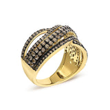 10K Yellow Gold Plated .925 Sterling Silver 1.0 cttw Champagne Diamond Highway Ring-3 thumbnail 4