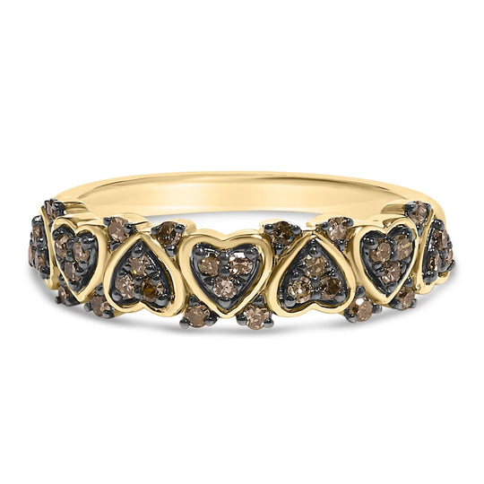 10K yellow gold ring with a row of round natural diamond stones