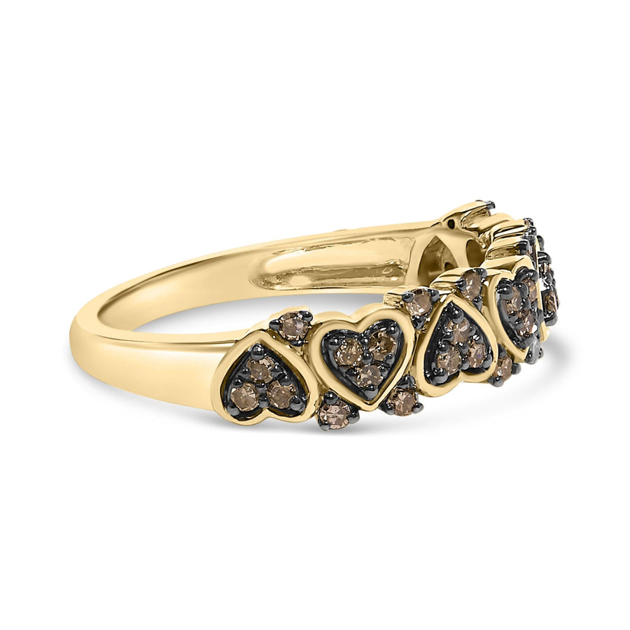 10K Yellow Gold Plated .925 Sterling Silver 1/3 cttw Natural Diamond Band Ring