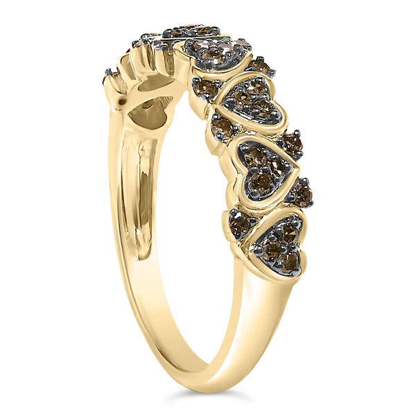 10K Yellow Gold Plated .925 Sterling Silver 1/3 cttw Natural Diamond Band Ring
