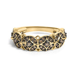 10K Yellow Gold Plated .925 Sterling Silver 3/8 Cttw Champagne Diamond Lattice Work Band Ring-0 thumbnail 1
