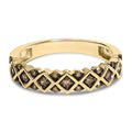 10K yellow gold geometric band ring with champagne diamond stones