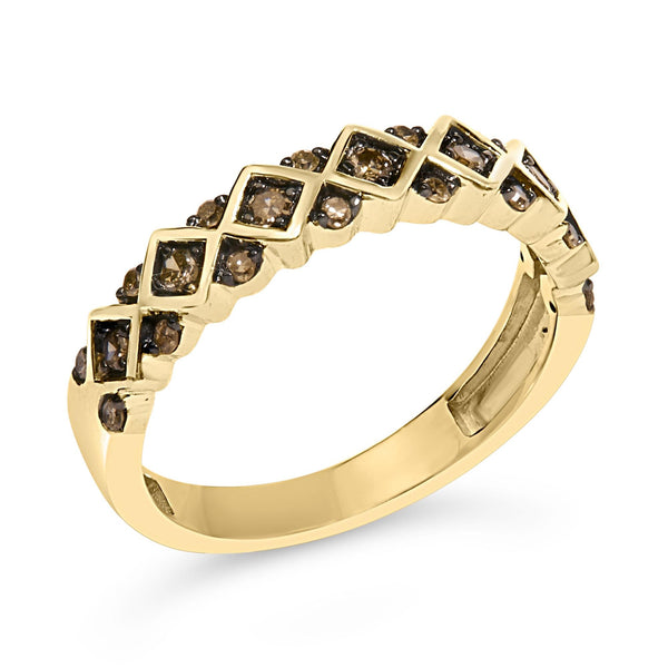 10K Yellow Gold Plated .925 Sterling Silver 1/4 Cttw Champagne Diamond Geometric Band Ring
