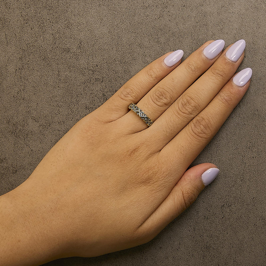 10K Yellow Gold Plated .925 Sterling Silver 1/4 Cttw Champagne Diamond Geometric Band Ring