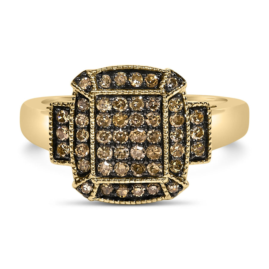 10K Yellow Gold Plated .925 Sterling Silver 1/2 Cttw Champagne Diamond Step Up Ring
