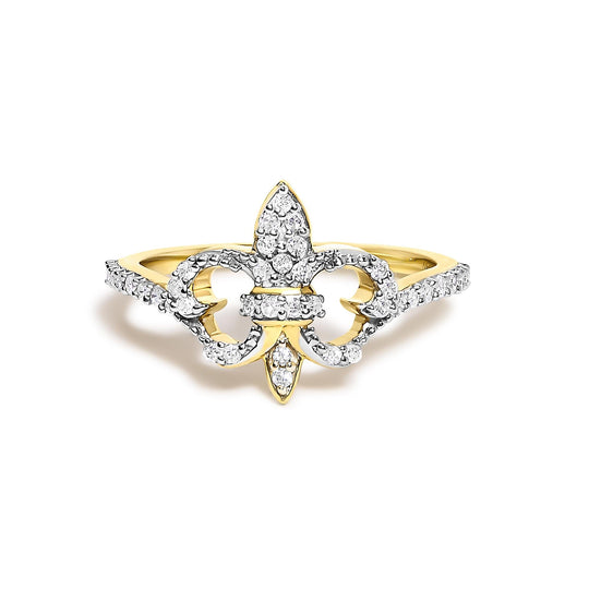 14K Yellow Gold Plated .925 Sterling Silver 1/4 Cttw Diamond Fleur-de-Lis Ring-0