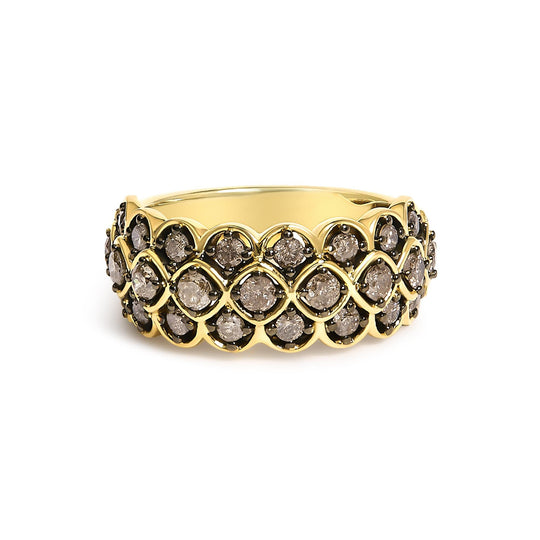 10K Yellow Gold Plated Sterling Silver 1.0 Cttw Brown Diamond Scalloped Motif Band Ring-0