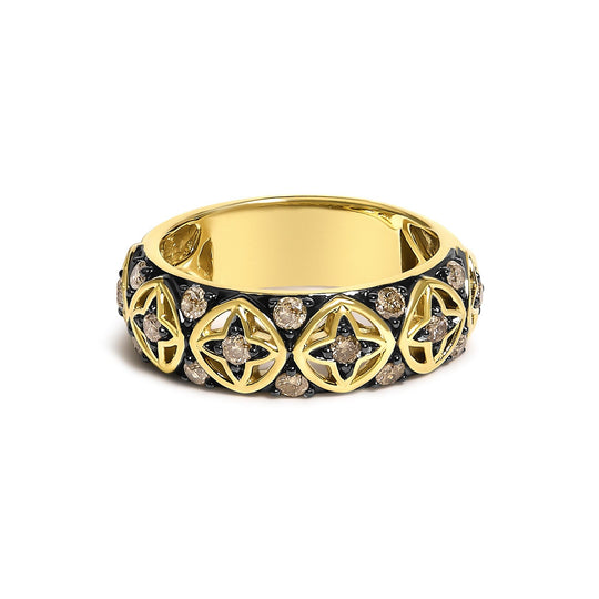 10K Yellow Gold Plated Sterling Silver 1/2 Cttw Champagne Diamond Star Motif Band Ring-0