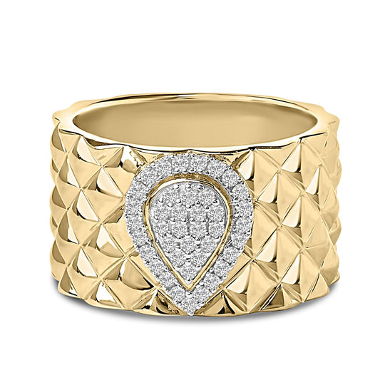 14K Yellow Gold Plated Sterling Silver 1/4 Cttw Diamond Teardrop Textured Band Ring-0