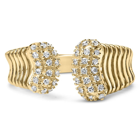 14K Yellow Gold Plated Silver 1/4 Cttw Diamond Asymmetrical Open Ring-0