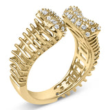 14K Yellow Gold Plated Silver 1/4 Cttw Diamond Asymmetrical Open Ring-3 thumbnail 4