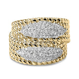 14K Yellow Gold Plated Silver 1.0 Cttw Diamond Cluster Crossover Ring Band-0 thumbnail 1
