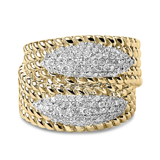 14K Yellow Gold Plated Silver 1.0 Cttw Diamond Cluster Crossover Ring Band-0