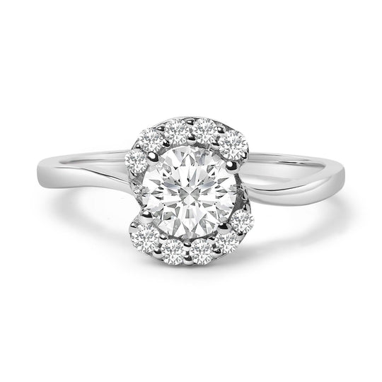 Sterling Silver Lab Grown 1.0 Cttw Diamond Oval Shaped Halo Engagement Ring-0