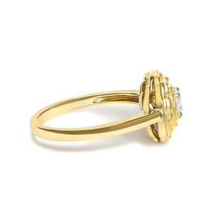 14K Yellow Gold Plated Sterling Silver 1/3 Cttw Lab Grown Diamond Floral Motif Solitaire Ring-1