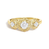 14K yellow gold ring with 3 round lab grown diamond stones thumbnail 1