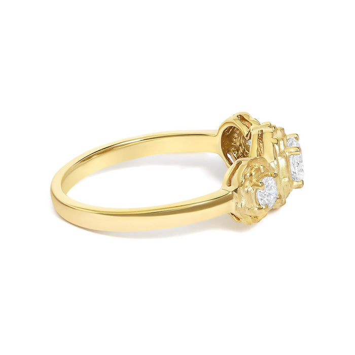 14K Yellow Gold Plated Sterling Silver 1/2 Cttw Lab Grown Diamond Floral 3-Stone Ring