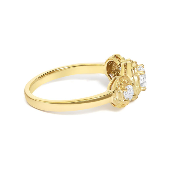 14K Yellow Gold Plated Sterling Silver 1/2 Cttw Lab Grown Diamond Floral 3-Stone Ring