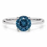 IGI Certified 14K White Gold 1.0 Cttw Round Lab-Grown Blue Fancy Vivid Diamond Solitaire Ring-0 thumbnail 1
