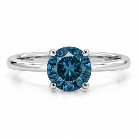 IGI Certified 14K White Gold 1.0 Cttw Round Lab-Grown Blue Fancy Vivid Diamond Solitaire Ring-0